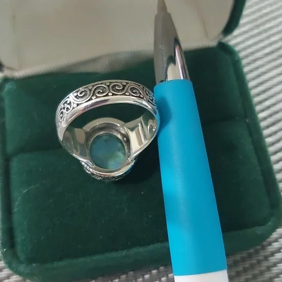 Sterling Silver Genuine Turquiose Oxidized Men's Ring sz 8 or 9